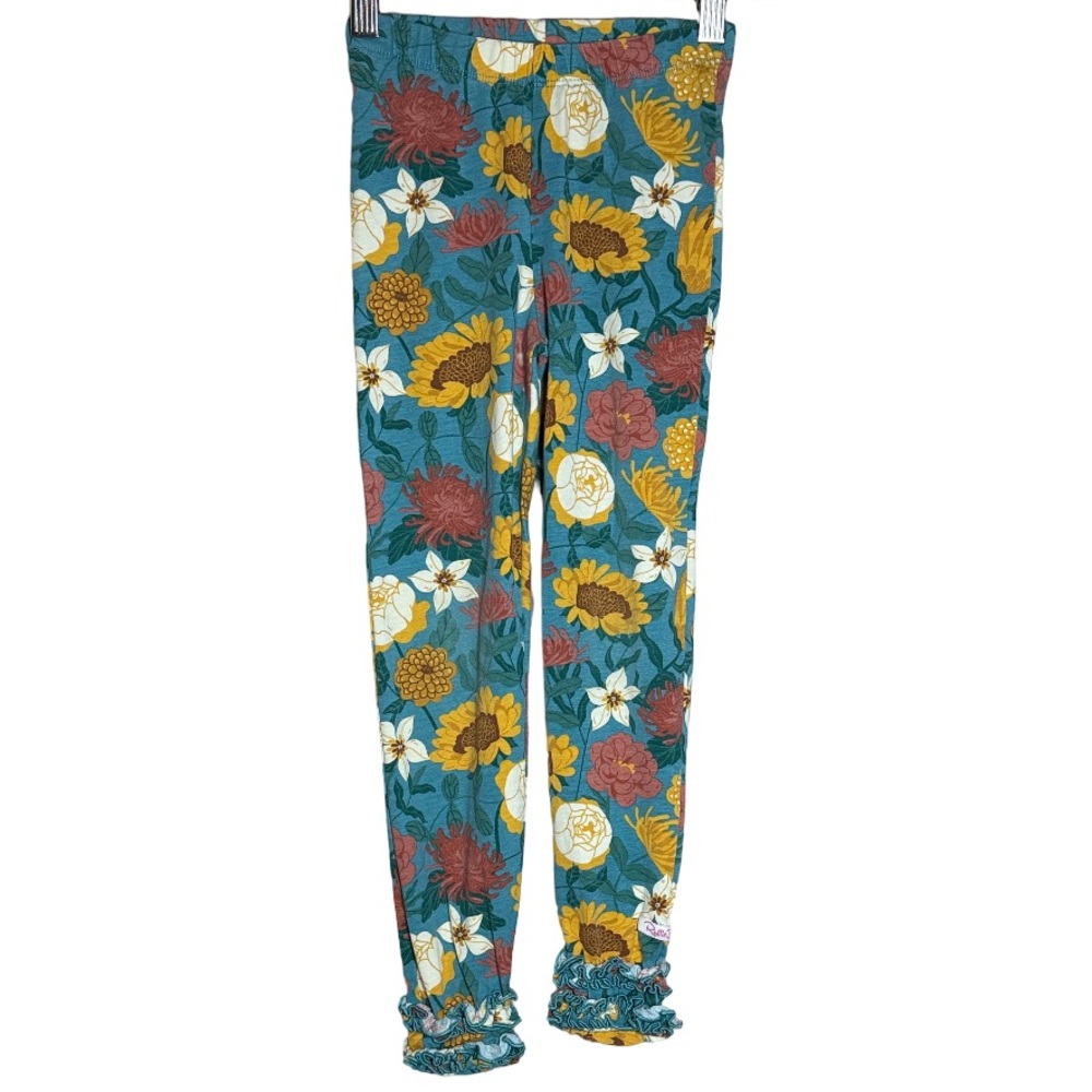 Ruffle Butts Floral Sunflower Zinnia Turquoise Ruffle Leggings Girls 6/7